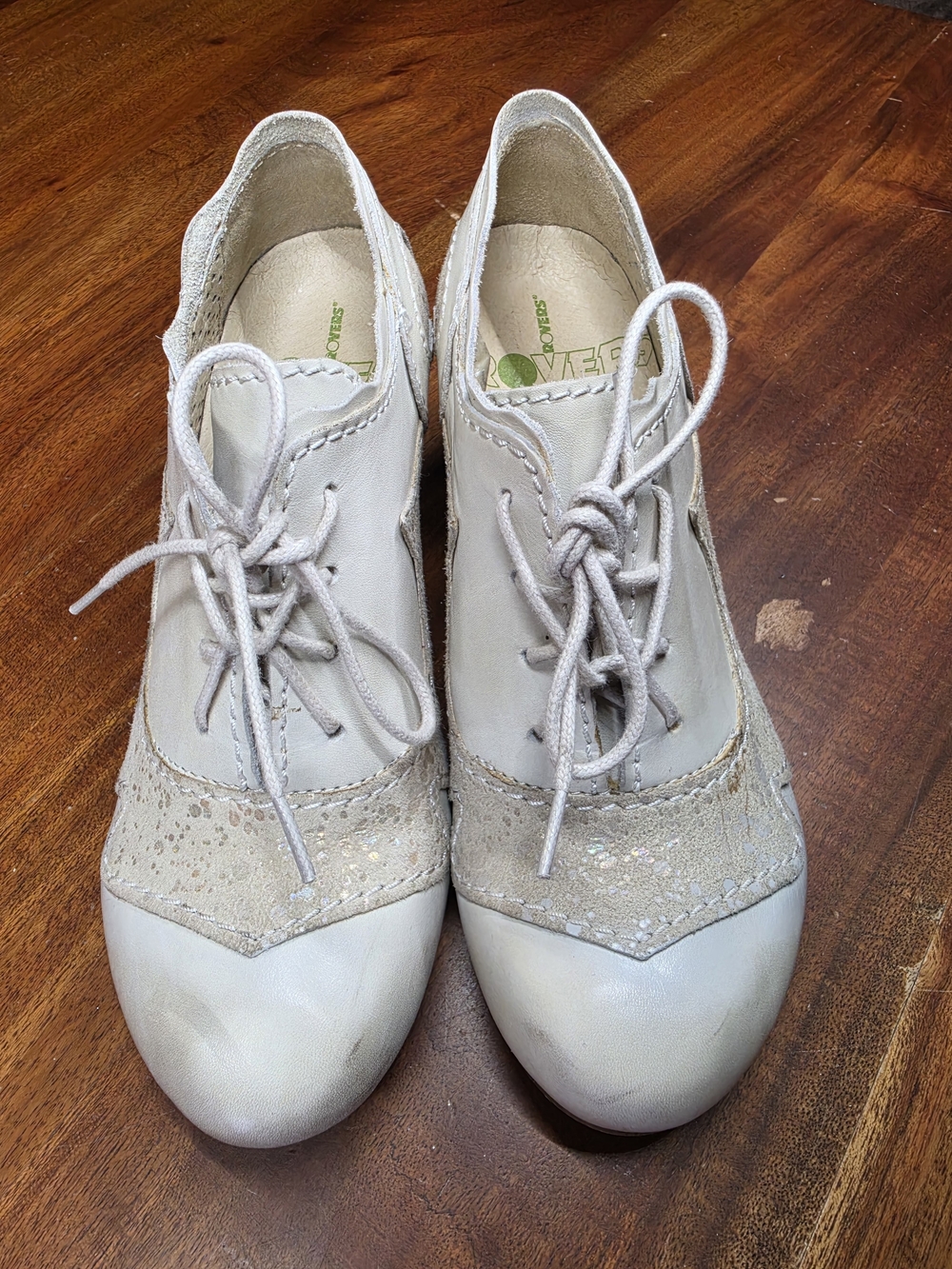 rovers womens 36 us 6 ivory white leather lace up oxford heels portugal brogue
